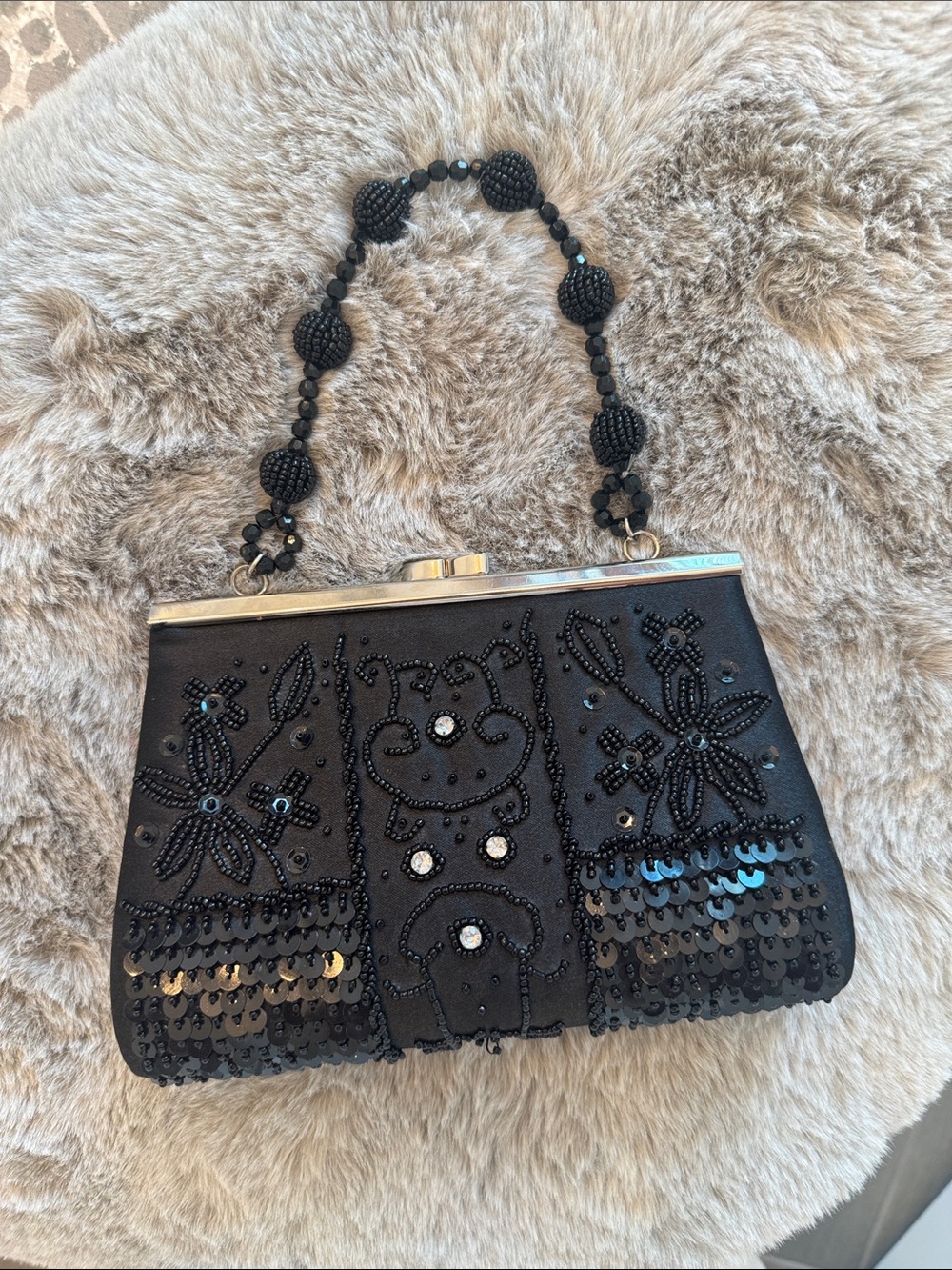 Vintage Black Beaded Evening Handbag